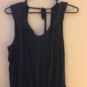 Lucy love, backless dress.  Navy blue
